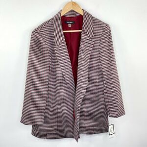 Nine West Houndstooth Notch Collar Kiss Front Jacket Women's Size Large L